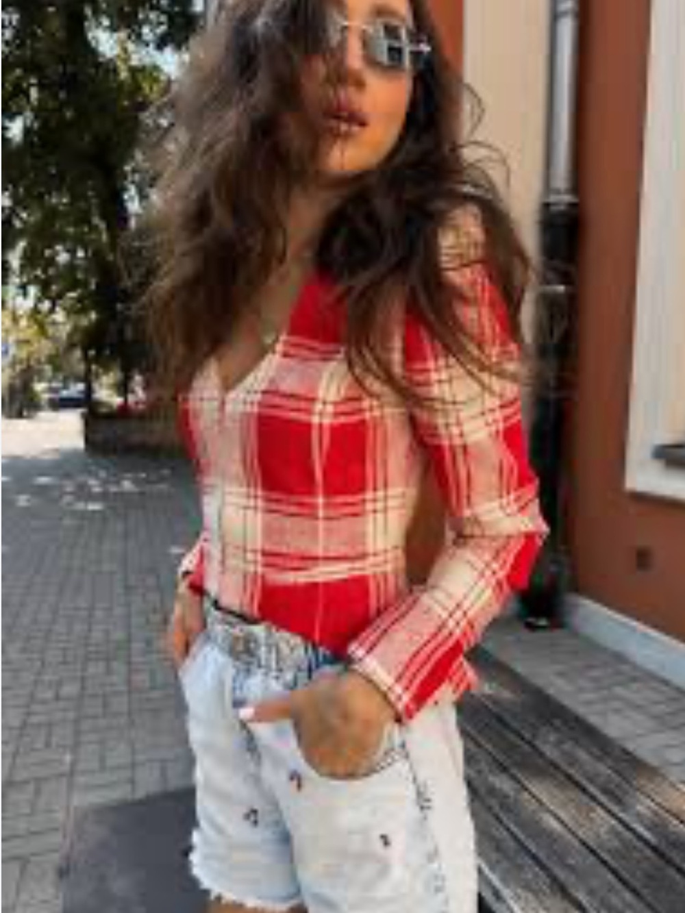 New ZARA ZW Collection Fitted Plaid V-Neck Jacket - Picture 2 of 7